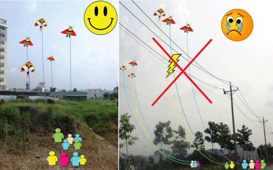 Thả diều, bóng bay, dây kim tuyến có thể gây sự cố lưới điện