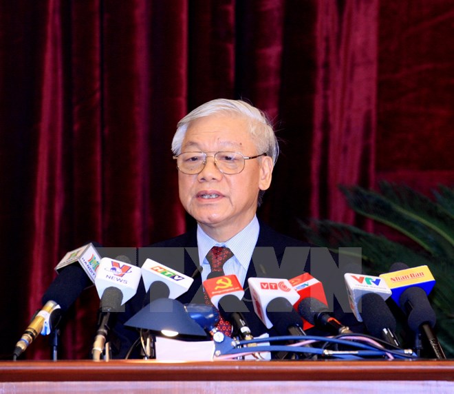 Tổng B&iacute; thư ph&aacute;t biểu tại lễ ra mắt BCH Trung ương Đảng kh&oacute;a XII