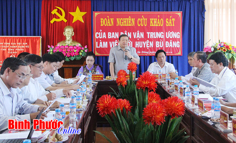 Đo&agrave;n c&ocirc;ng t&aacute;c Ban D&acirc;n vận Trung ương l&agrave;m việc tại huyện B&ugrave; Đăng