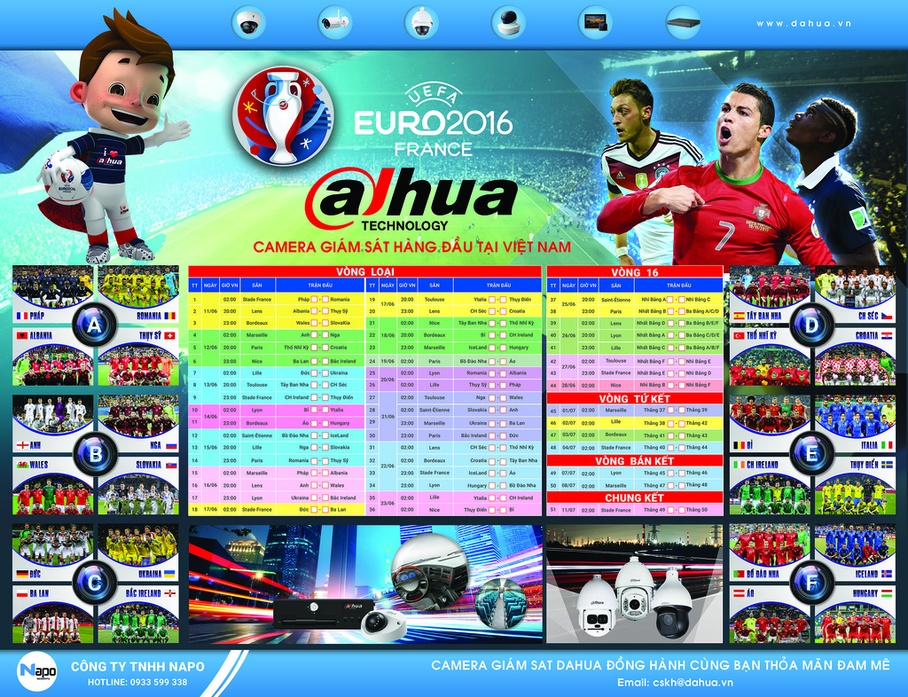 Lịch thi đấu Euro 2016, Lịch phát sóng trực tiếp euro 2016