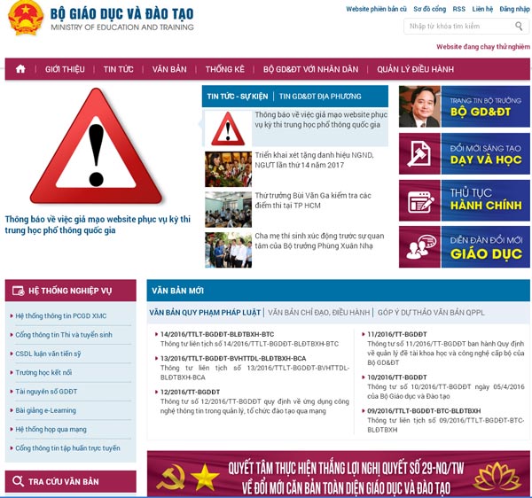 Cảnh báo việc giả mạo website phục vụ kỳ thi THPT quốc gia 