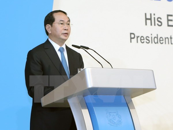 Chủ tịch nước Trần Đại Quang ph&aacute;t biểu tại Đối thoại Singapore thứ 38