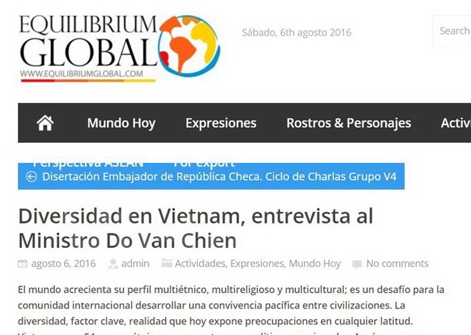 Argentina ca ngợi ch&iacute;nh s&aacute;ch của Việt Nam với cộng đồng thiểu số