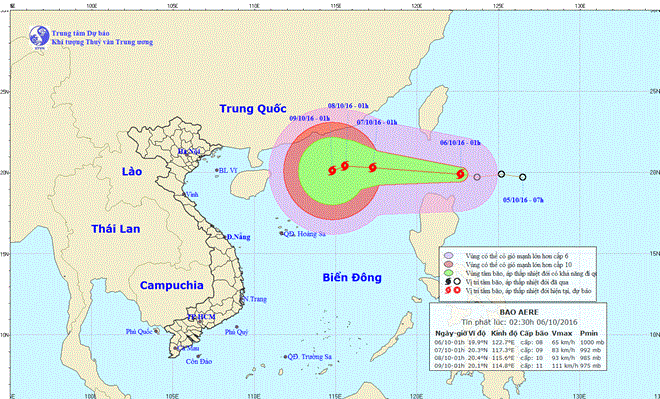 Áp thấp nhiệt đới mạnh lên thành bão, có tên quốc tế là Aere