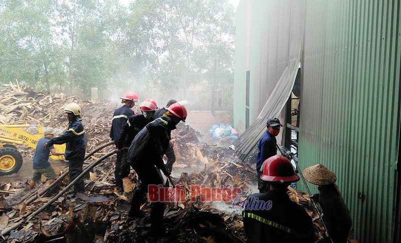 Cháy bãi nguyên liệu gỗ tạp Công ty TNHH SX-TM-DV Nguyên Phước