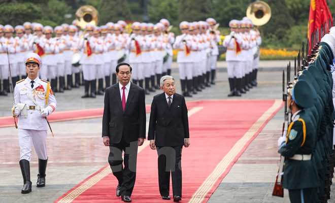 To&agrave;n cảnh lễ đ&oacute;n Nh&agrave; vua v&agrave; Ho&agrave;ng hậu Nhật Bản tại Phủ chủ tịch