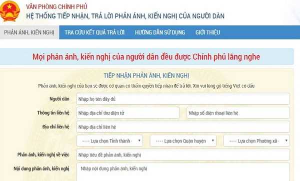 Hệ thống tiếp nhận, trả lời phản &aacute;nh, kiến nghị của người d&acirc;n