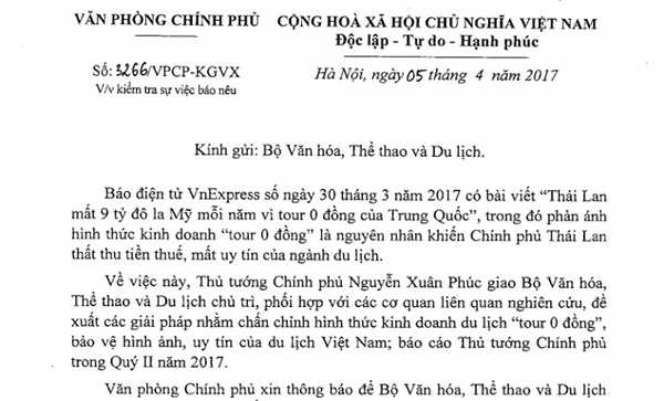 Thủ tướng yêu cầu chấn chỉnh hình thức "tour 0 đồng"