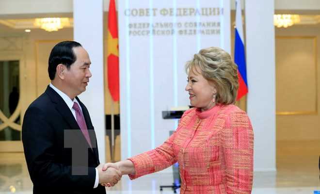 Chủ tịch nước Trần Đại Quang hội kiến Chủ tịch Hội đồng Li&ecirc;n bang Nga