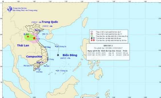 Bão số 2 di chuyển theo hướng Tây, gió ở gần tâm bão giật cấp 10