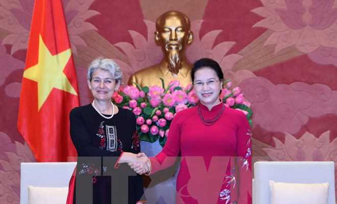 Chủ tịch Quốc hội Nguyễn Thị Kim Ng&acirc;n tiếp Tổng Gi&aacute;m đốc UNESCO
