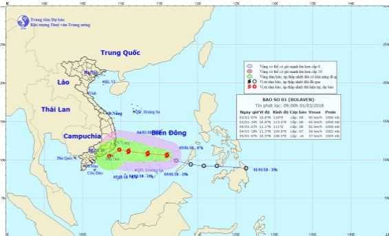 Thông tin cập nhật về đường đi và vị trí của cơn bão số 1