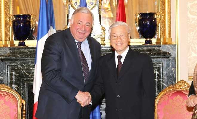 Tổng B&iacute; thư Nguyễn Ph&uacute; Trọng hội kiến Chủ tịch Thượng viện Ph&aacute;p