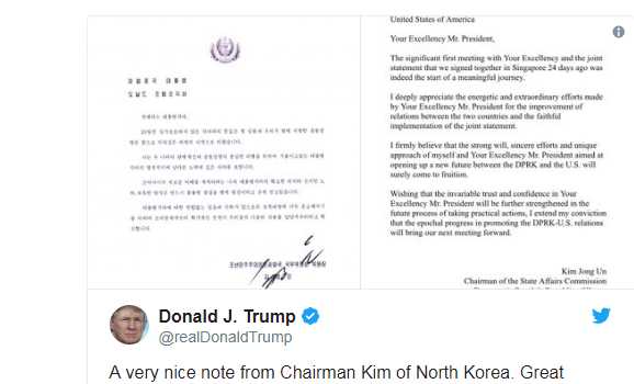 Tổng thống Mỹ Trump tiết lộ bức thư của nhà lãnh đạo Triều Tiên