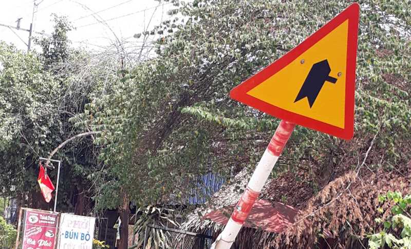 Biển báo giao thông ngã đổ