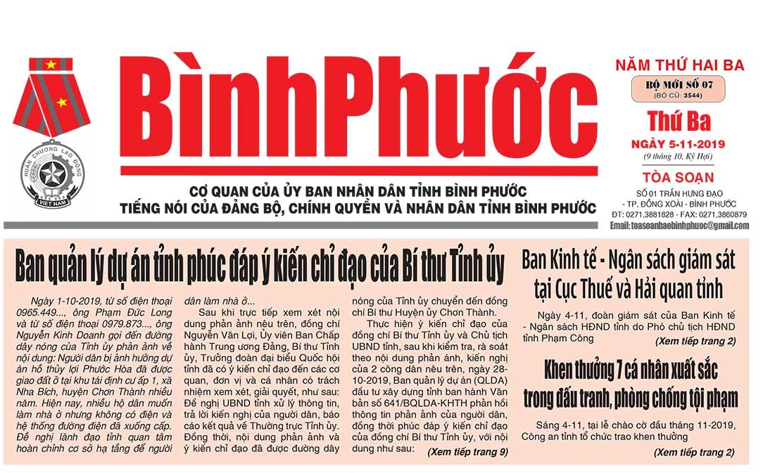 Đón đọc Ấn phẩm của Đài PT-TH và Báo Bình Phước số 7 (bộ mới) ra Thứ 3, ngày 5-11-2019