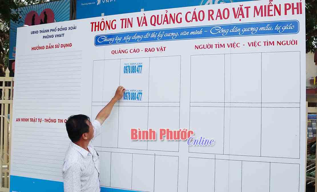 Đồng Xoài lắp đặt bảng quảng cáo rao vặt miễn phí