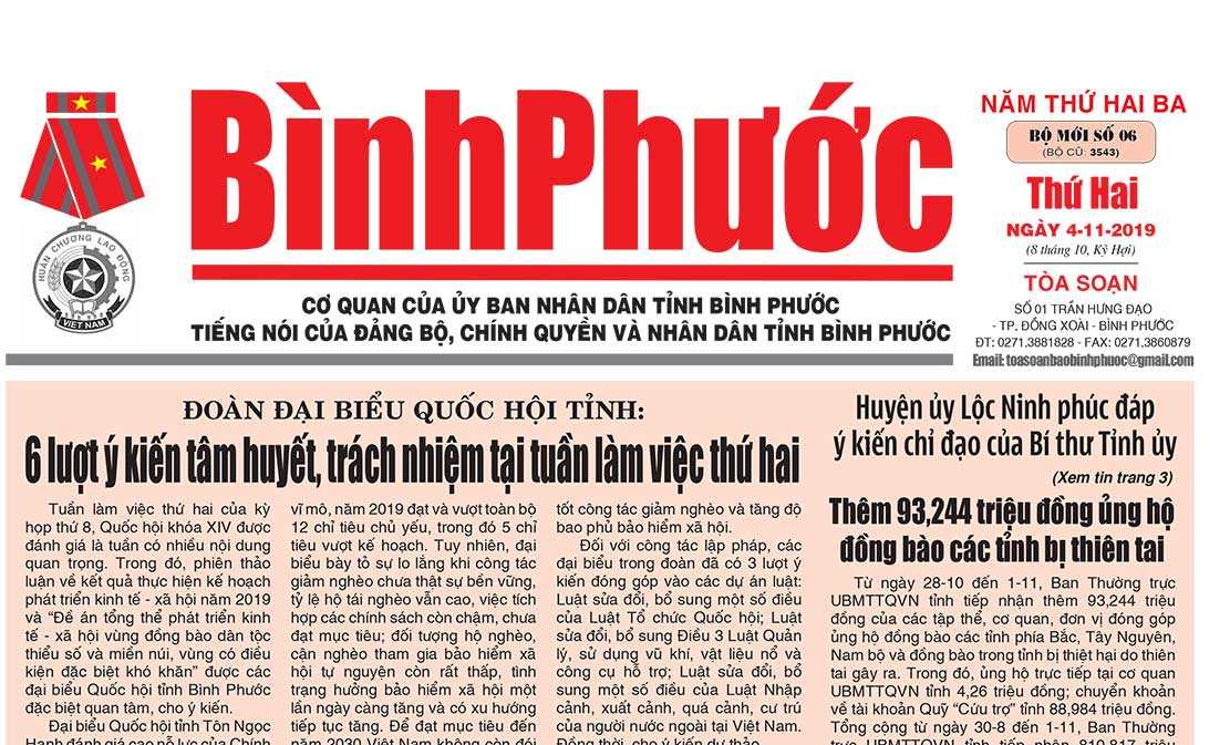 Đón đọc Ấn phẩm của Đài PT-TH và Báo Bình Phước số 6 (bộ mới) ra Thứ 2, ngày 4-11-2019