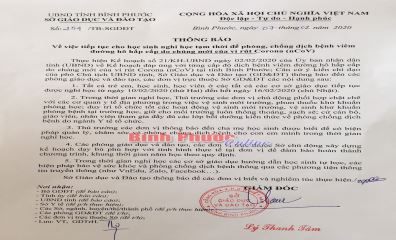 Bình Phước tiếp tục cho học sinh nghỉ học đến ngày 16-2 
