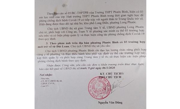 Phước Long đề nghị lấy mẫu xét nghiệm 1 trường hợp tiếp xúc với người Trung Quốc