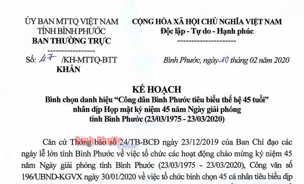 Bình chọn công dân Bình Phước tiêu biểu thế hệ 45 tuổi