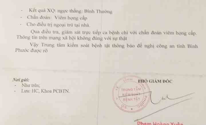 Bác thông tin bệnh nhân bị nhiễm Corona ở Bình Phước