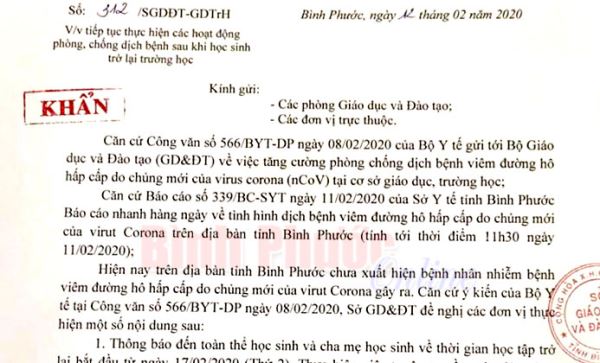 Học sinh Bình Phước sẽ đi học lại vào ngày 17-2