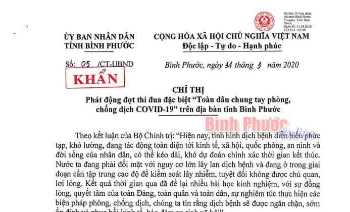 Bình Phước phát động đợt thi đua đặc biệt “Toàn dân chung tay phòng, chống dịch Covid-19”