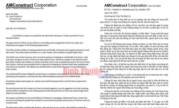 Bức thư cảm động từ Philippines