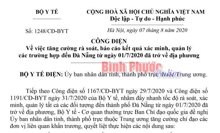 Các địa phương phải tăng tốc truy vết, xác minh người từ Đà Nẵng