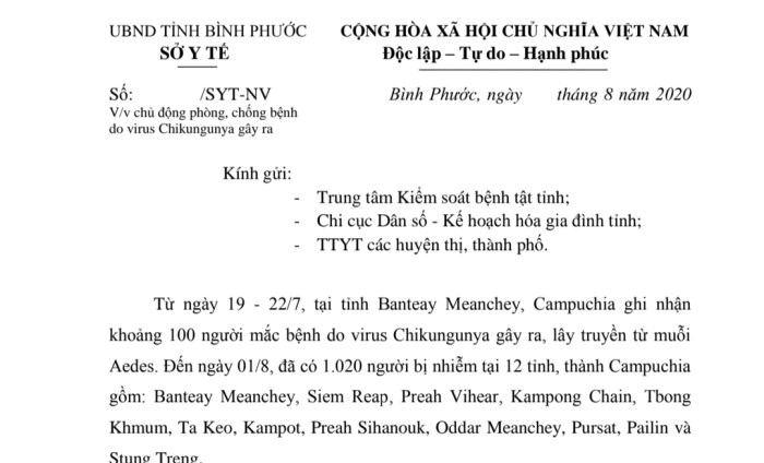 Bình Phước chủ động phòng, chống bệnh Chikungunya do muỗi gây ra