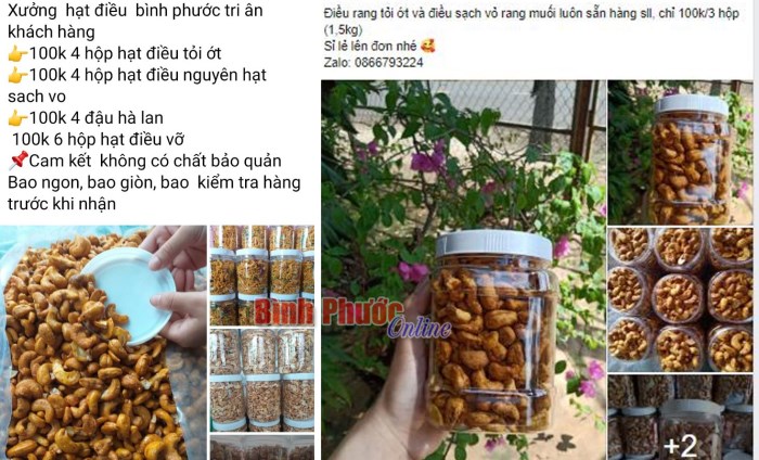 Hạt điều Bình Phước bị mạo danh rao bán tràn lan trên mạng với giá siêu rẻ