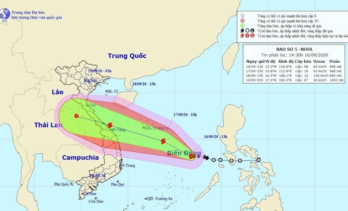 Bão số 5 tiếp tục di chuyển hướng Tây Tây Bắc, có khả năng mạnh thêm
