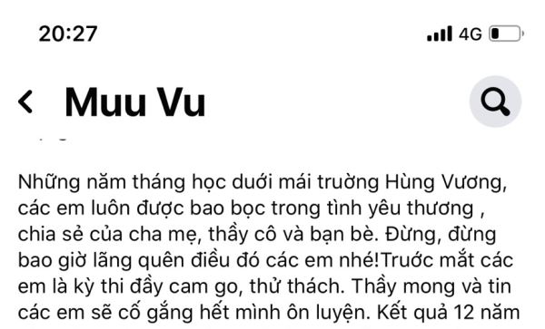 Bức tâm thư cảm động của thầy hiệu trưởng gửi các em học sinh lớp 12