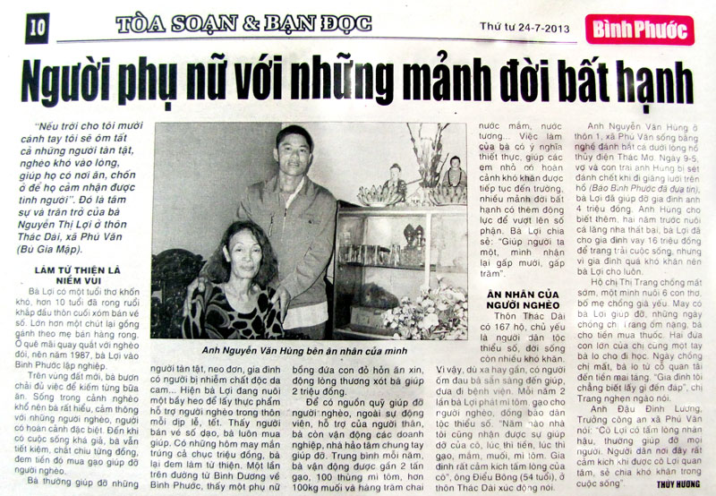 Trả lời bạn đọc phản hồi về bài báo: “Người phụ nữ chuyên giúp những mảnh đời bất hạnh”