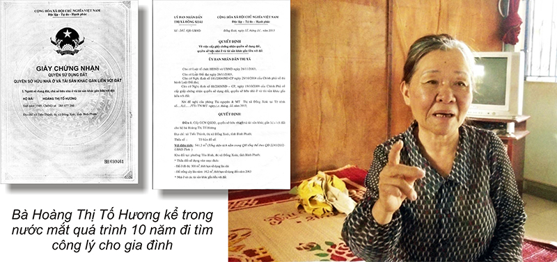 Bà Hoàng Thị Tố Hương 10 năm khiếu nại về GCNQSDĐ: Công lý đã gõ cửa nhưng vẫn chưa thể vào nhà?