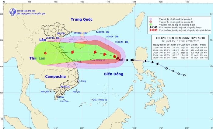 Dự báo đường đi bão số 8 có thể quét vào khu vực Quảng Bình - Quảng Trị