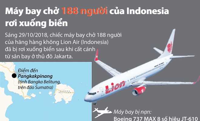 Máy bay chở 188 người của Indonesia rơi xuống biển