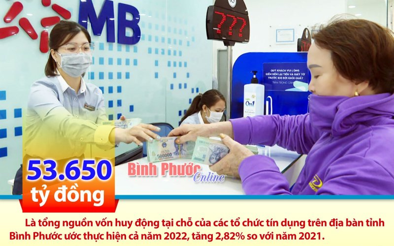 Tổng nguồn vốn huy động của các tổ chức tín dụng tỉnh Bình Phước năm 2022 ước đạt 53.650 tỷ đồng