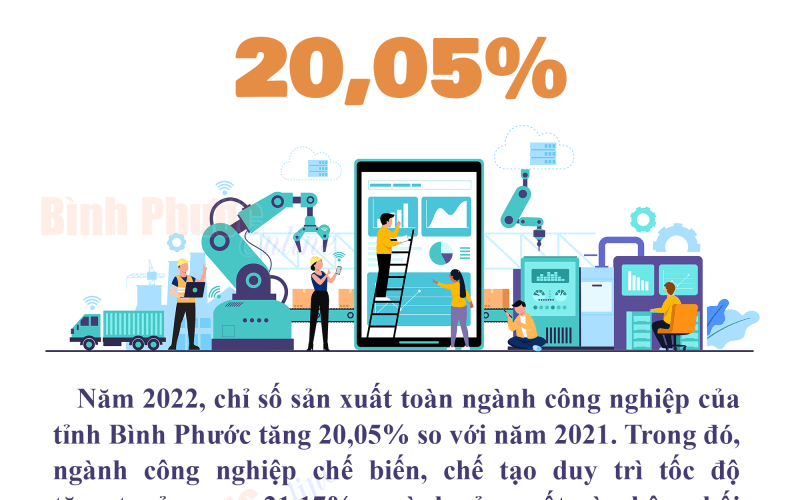 Năm 2022, chỉ số sản xuất toàn ngành công nghiệp Bình Phước tăng 20,05%