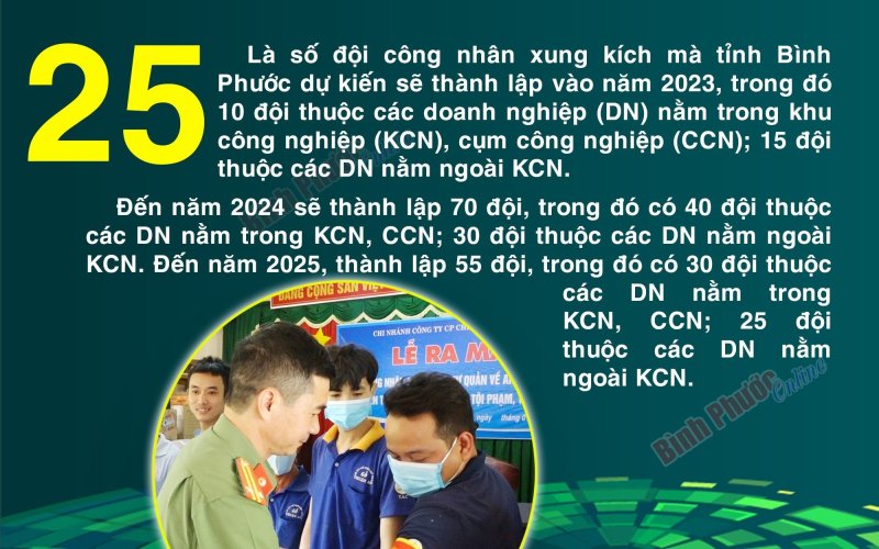 Bình Phước dự kiến thành lập 25 đội công nhân xung kích trong năm 2023
