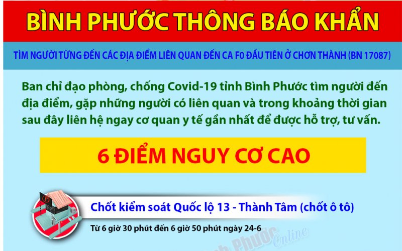 Thông báo khẩn tìm người đến những địa điểm liên quan ca mắc Covid-19 đầu tiên tại Bình Phước