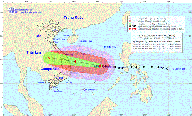 ​Bão số 9 gây mưa rất to kèm gió mạnh từ Thừa Thiên-Huế đến Phú Yên