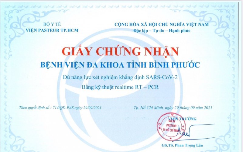 Bệnh viện đa khoa Bình Phước đủ năng lực xét nghiệm khẳng định SARS-CoV-2 bằng realtime RT-PCR