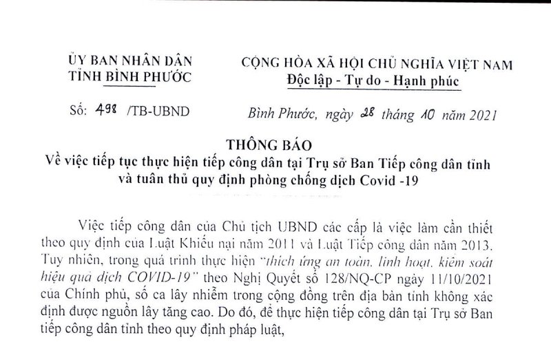 Bình Phước tiếp tục tiếp công dân tại Trụ sở Ban Tiếp công dân tỉnh