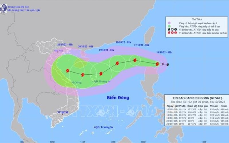 Tối 16-10 bão NESAT đi vào Biển Đông, giật cấp 12, có khả năng mạnh thêm