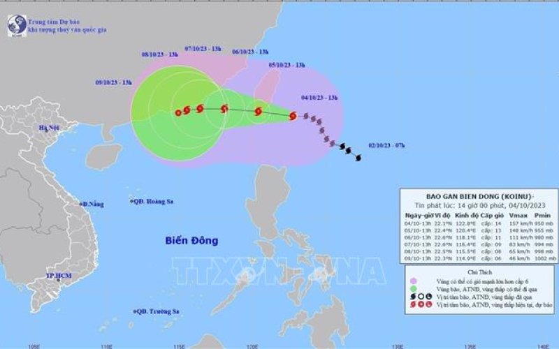 Bão KOINU ít có khả năng ảnh hưởng tới đất liền nước ta