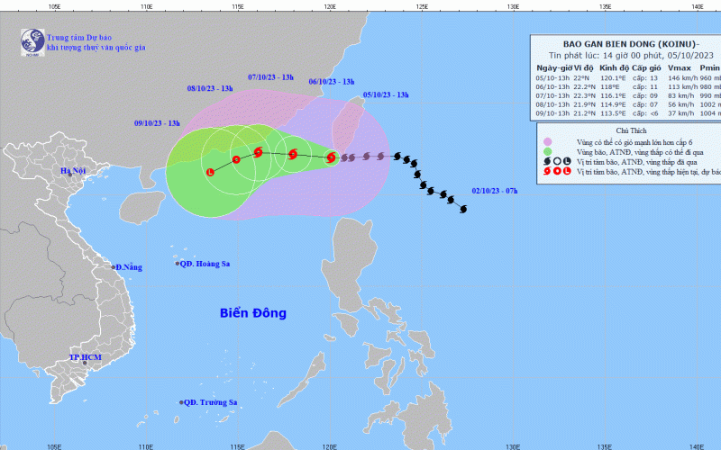 Bão KOINU sẽ vào biển Đông ngày 6-10, giật cấp 13