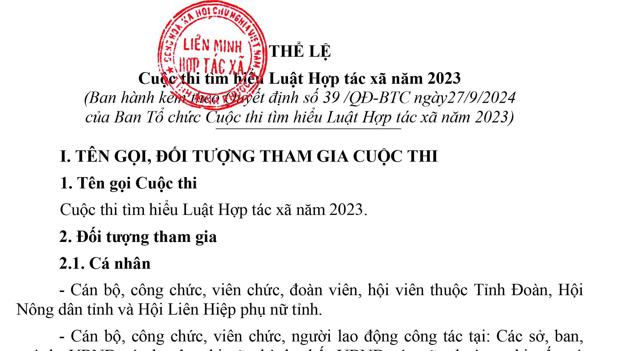 Thông báo Cuộc thi tìm hiểu Luật Hợp tác xã năm 2023