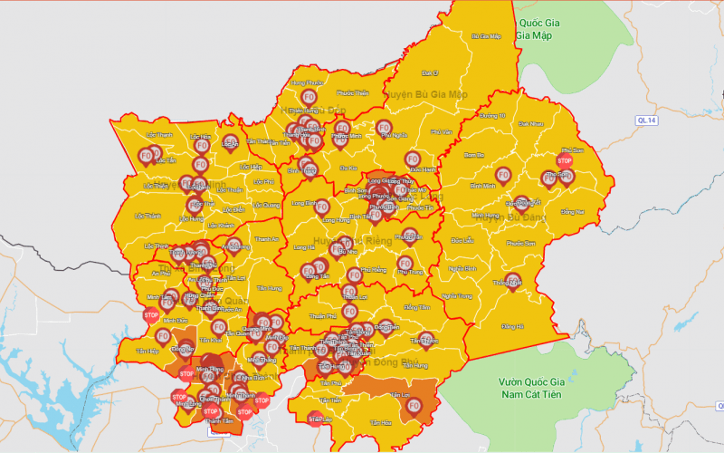 Bình Phước nâng cấp độ dịch mức 3 với thị xã Phước Long